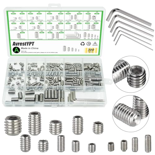 AvrestYPT 300 Pcs 24 Size Set Screws Assortment Kit (M3, M4, M5, M6, M8) Metric & SAE Allen Set Screws for Bathroom Fixture Metric Bolt Assortment for Door Knobs, Faucets, Plumbing - Image 1