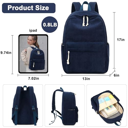 BTOOP School Backpack for Teens Large Corduroy Bookbag Lightweight 15.6 inch Laptop Bag for Girls Women Casual High School College - Image 3