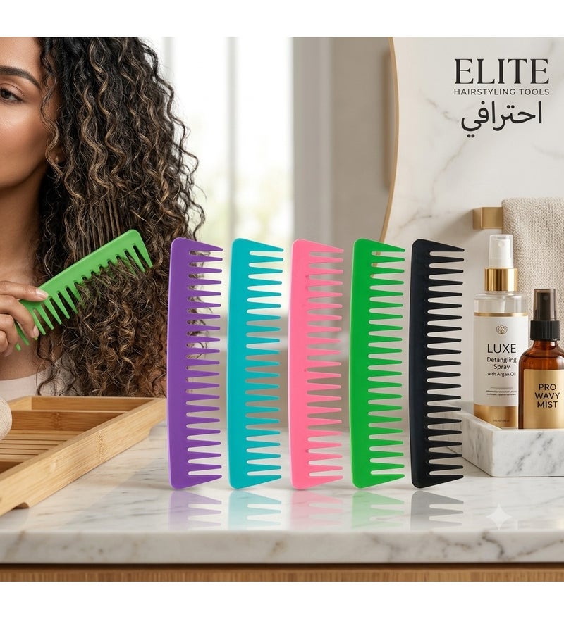 1 قطعة مشط احترافي لفك التشابك – تصميم بأسنان متباعدة لتصفيف مثالي – 6 ألوان عصرية - Image 2