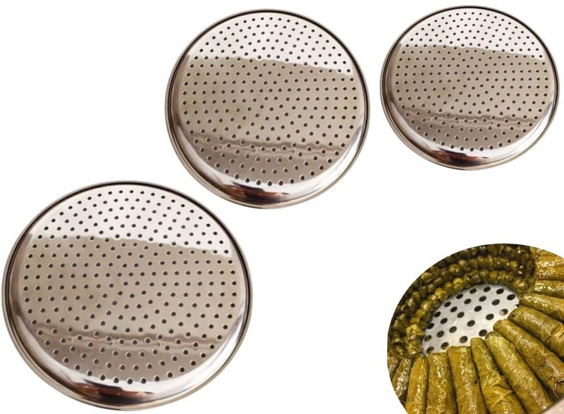 trmaker Stuffed leaves Cooking Apparatus for Prevents Sticking- Stainless Steel Non-stick Tray set 8"(20 cm), 8.5"(22 cm), 9.5"(24cm) - Cooking Lid,Tray Set for Stuffed Dishes, Grape Leaf,Dolma - Set of 3 - Image 1