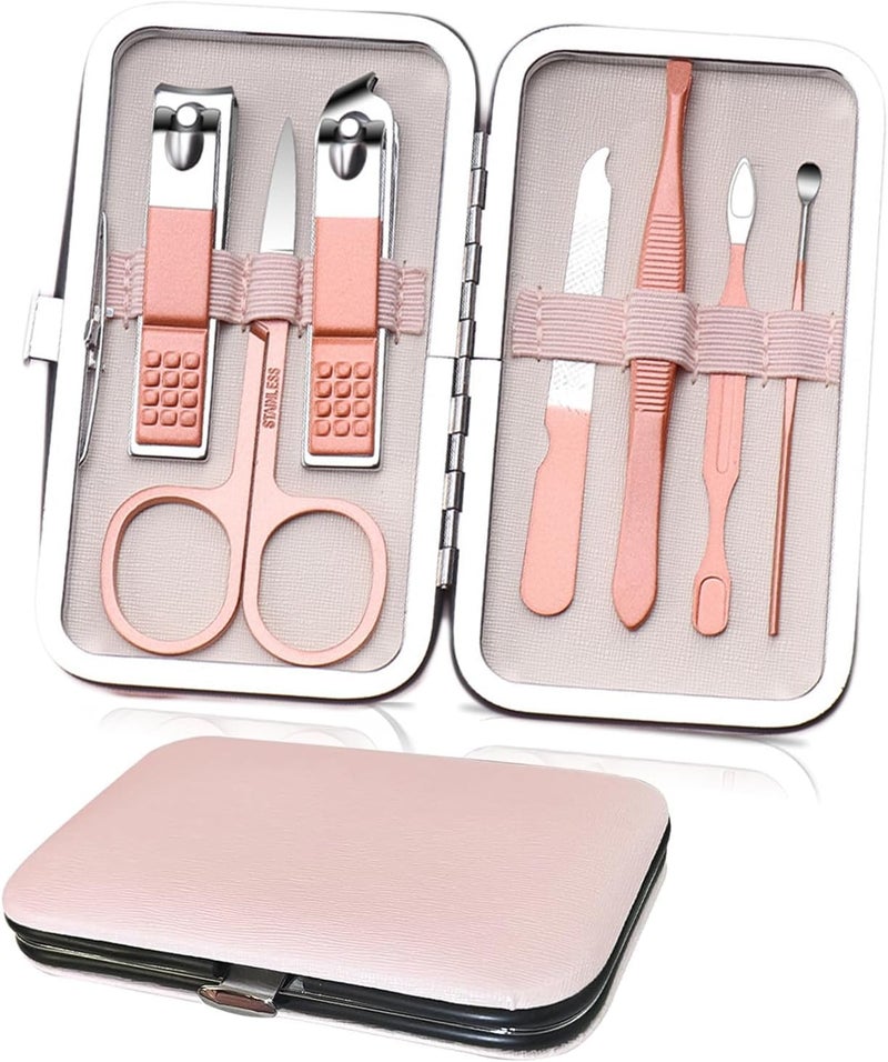 Manicure Set Professional Nail Clippers Kit Pedicure Care ToolsStainless Steel Grooming Tools for Travel Pink7pcs