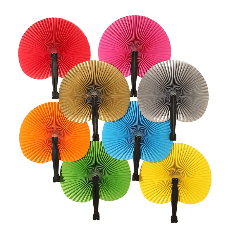 Bestage 24 Pieces Decorative Paper Folding Hand Fans HandheldMulticolor Round Wedding Foldable Fans Chinese and Japanese Fans Bulk for Bridal Guest Church Party Favors Dancing Birthday DIY
