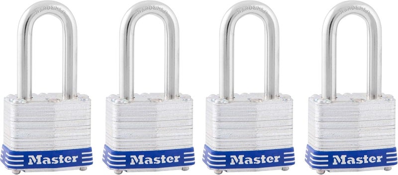 Master Lock 3QLF Outdoor Padlock with Key - 4 Pack Keyed-Alike, Silver - Image 1