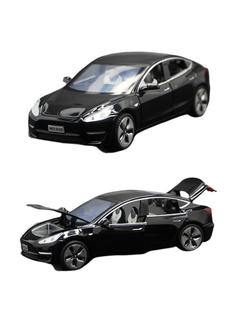 سيارة كهربائية تيسلا 1/32 موديل MODEL3 مصنوعة من خليط معدني للضوء وتأثير الصوت سيارة سحب للخلف (أسود) - Image 1