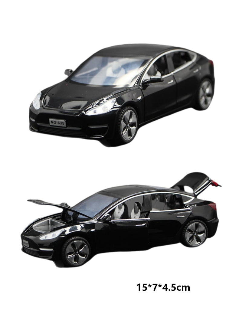 سيارة كهربائية تيسلا 1/32 موديل MODEL3 مصنوعة من خليط معدني للضوء وتأثير الصوت سيارة سحب للخلف (أسود) - Image 2