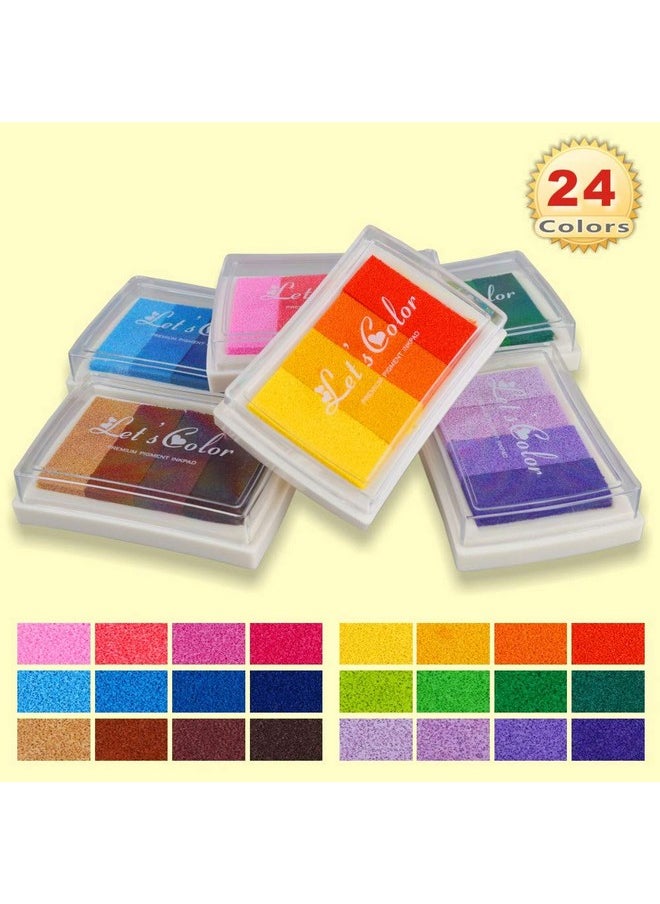 PM لاند مجموعة من 6 وسادات حبر ختم للحرف اليدوية على ورق وخشب وقماش - 24 لون قوس قزح نابض بالحياة  - Image 2