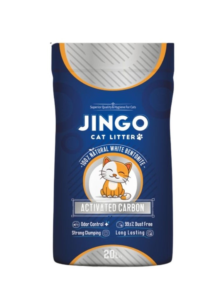 JINGO High Performance Absorption And Clumping Cat Litter With Active Carbon Scent 20Liters 16KG 