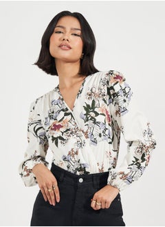 Styli Floral Print V Neck Bodysuit  - Image 3