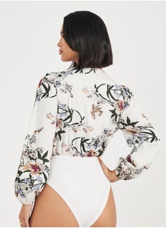 Styli Floral Print V Neck Bodysuit  - Image 5