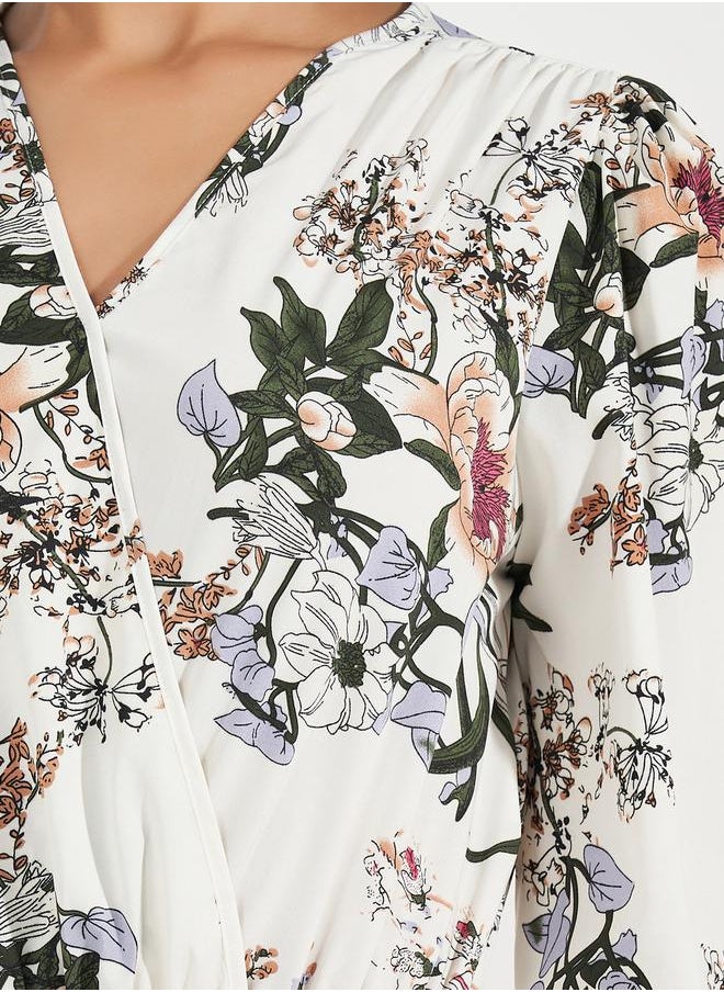 Styli - Floral Print V Neck Bodysuit - Image 1