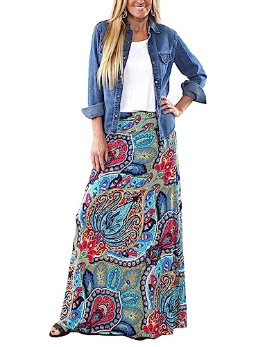 Yinggeli Women's Bohemian Print Long Maxi Skirt (XXX-Large, B-Flower) - Image 1