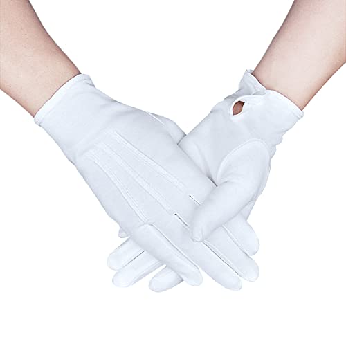 Zenssia Parade Formal White Cotton Tuxedo Costume Gloves with Snap Cuff, Silver Coin Jewelry Inspection Gloves 1 Pair - Image 1