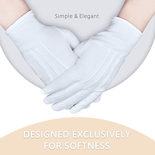 Zenssia Parade Formal White Cotton Tuxedo Costume Gloves with Snap Cuff, Silver Coin Jewelry Inspection Gloves 1 Pair - Image 5