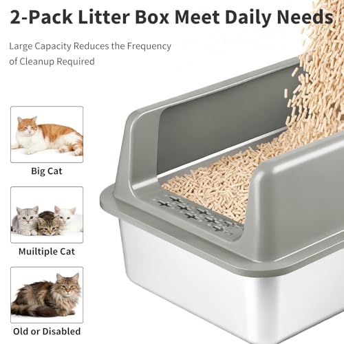 Kirecoo 2 Pack Stainless Steel Litter Box with Lid, Large Enclosed Metal Cat Litter Box Pan High Sided, Easy Clean Anti-Leakage Litterbox Tray for Indoor Big Cats, Kittens or Multicat, Scoop Included - Image 3