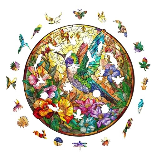 Aeekdook Wooden Puzzle for Adults Stained Glass Hummingbird Puzzle Unique Animal Shape Puzzles Wooden Jigsaw Puzzles for Adults Thanksgiving for Family Friend S85 85in100psc - Image 5