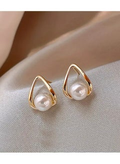 Home Clearance Sale Simple Hollow Water Drop With Imitation Pearl Design Stud Earrings Zinc Alloy Jewelry Elegant Leisure Style For Women Gift  - Image 2