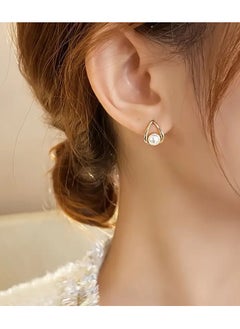 Home Clearance Sale Simple Hollow Water Drop With Imitation Pearl Design Stud Earrings Zinc Alloy Jewelry Elegant Leisure Style For Women Gift  - Image 3