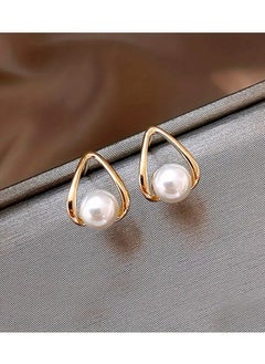 Home Clearance Sale Simple Hollow Water Drop With Imitation Pearl Design Stud Earrings Zinc Alloy Jewelry Elegant Leisure Style For Women Gift  - Image 5