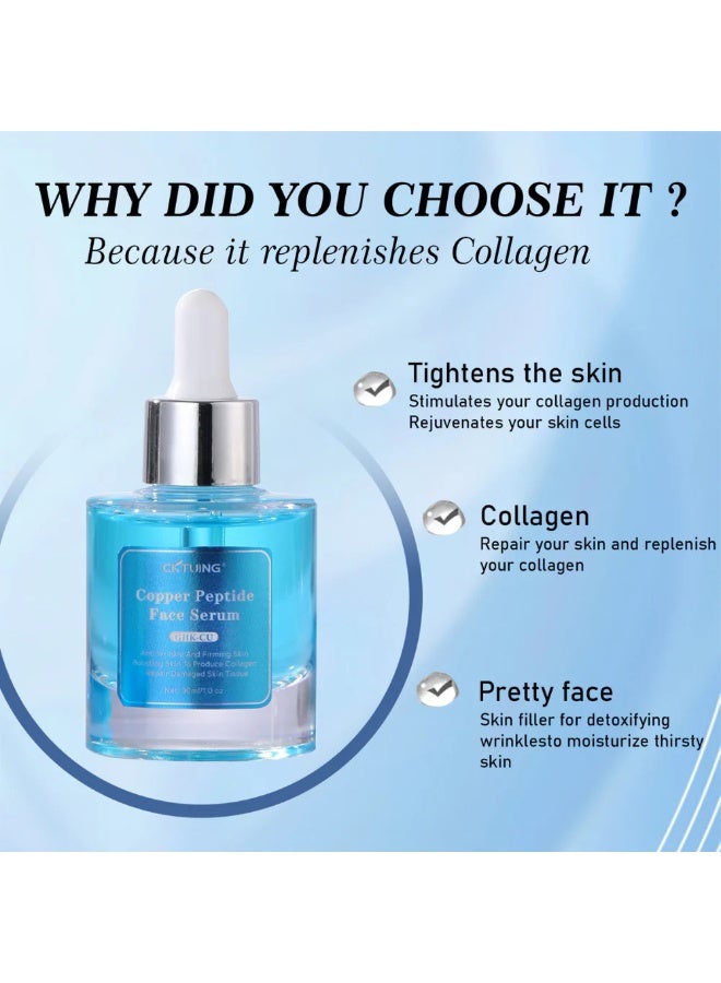 CKTUING Blue Copper Peptide Face Serum – Anti-Aging, Collagen Boosting & Hydrating Face Serum – Smooths Wrinkles, Fine Lines & Dull Skin – For All Skin Types – 1 fl oz - Image 5