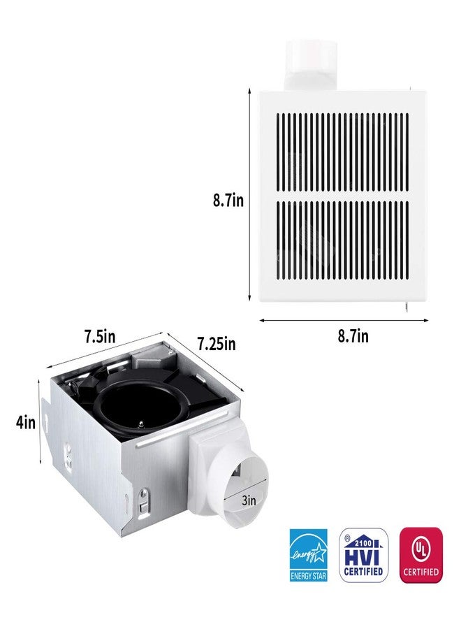 VENTECHLATION Bathroom Exhaust Fan, 50 CFM,1.0 Sone DC Motor,Quiet Bathroom Fan with No Attic access Needed Installation, Ceiling Mounted Fan,Ventilation Fan, 3inch Duct,White - Image 3