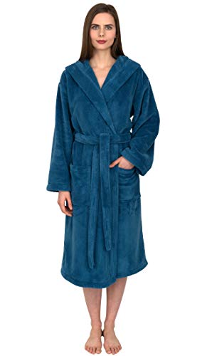 TowelSelections Womens Robe Soft Plush Bathrobe Fleece Hooded Spa Bath Robe for Women Large-X-Large Deep Water - Image 3