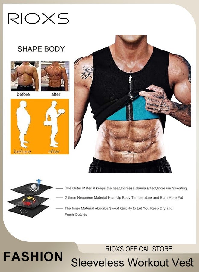 RIOXS Men Compress Body Shaper Vest,Waist Trainer Corset Neoprene Tank Top With Zipper,Belly Slimming Trainer Tactical Vest For Men Running Riding Lifting Workout  - Image 1