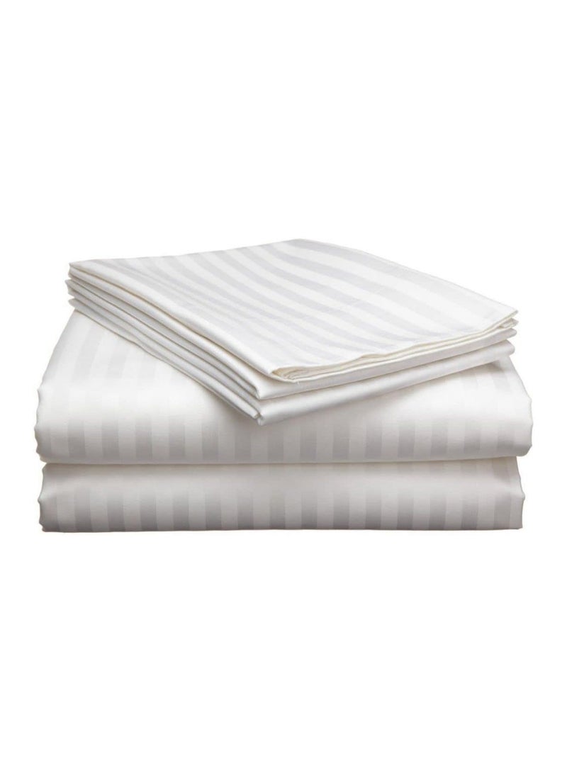 DESKET طقم ملاية سرير فاخر من DESKET باللون الأبيض المخطط – حجم مزدوج 220x240 سم وحجم مفرد 140x220 سم، قماش ناعم من الألياف الدقيقة مع أغطية وسائد، قابل للتنفس، مقاوم للتجاعيد، مثالي للمنزل والفنادق - Image 1