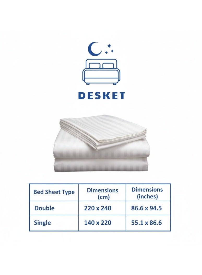 DESKET طقم ملاية سرير فاخر من DESKET باللون الأبيض المخطط – حجم مزدوج 220x240 سم وحجم مفرد 140x220 سم، قماش ناعم من الألياف الدقيقة مع أغطية وسائد، قابل للتنفس، مقاوم للتجاعيد، مثالي للمنزل والفنادق - Image 2