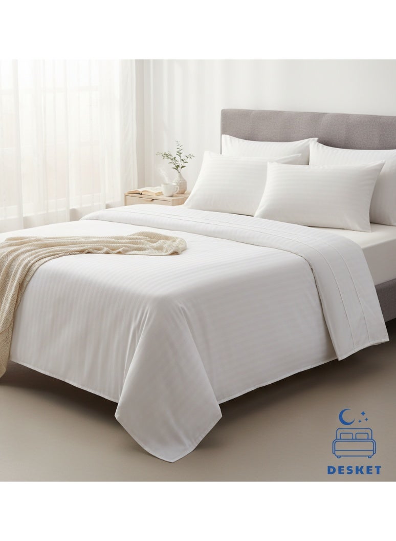 DESKET طقم ملاية سرير فاخر من DESKET باللون الأبيض المخطط – حجم مزدوج 220x240 سم وحجم مفرد 140x220 سم، قماش ناعم من الألياف الدقيقة مع أغطية وسائد، قابل للتنفس، مقاوم للتجاعيد، مثالي للمنزل والفنادق - Image 3