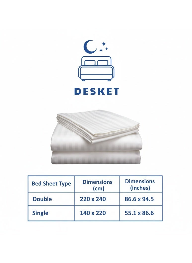 DESKET طقم ملاية سرير فاخر من DESKET باللون الأبيض المخطط – حجم مزدوج 220x240 سم وحجم مفرد 140x220 سم، قماش ناعم من الألياف الدقيقة مع أغطية وسائد، قابل للتنفس، مقاوم للتجاعيد، مثالي للمنزل والفنادق - Image 3