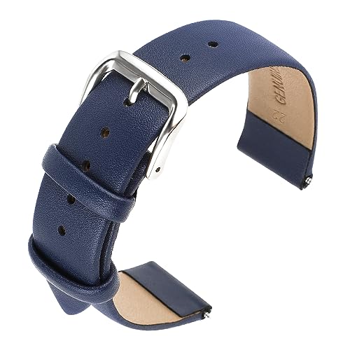 Cobee Leather Watch Straps, Soft Calfskin Leather Watch Band Quick Release Replacement Watchband for Men Women Universal Watches Bracelet Stainless Steel Clasp Buckle (Dark Blue, 22mm) - Image 1
