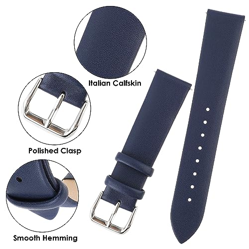 Cobee Leather Watch Straps, Soft Calfskin Leather Watch Band Quick Release Replacement Watchband for Men Women Universal Watches Bracelet Stainless Steel Clasp Buckle (Dark Blue, 22mm) - Image 3