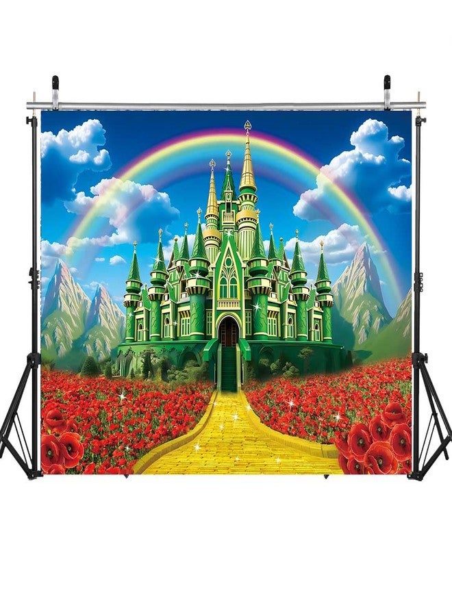 RUYI Green Castle Yellow Brick Road Backdrop 7x5FT Rainbow Floral Castle Gold Brick Road Halloween Photography Background Princess Birthday Party Decorations Supplies - Image 2