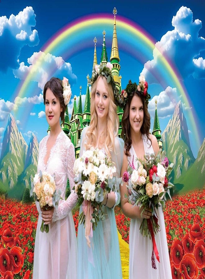 RUYI Green Castle Yellow Brick Road Backdrop 7x5FT Rainbow Floral Castle Gold Brick Road Halloween Photography Background Princess Birthday Party Decorations Supplies - Image 5