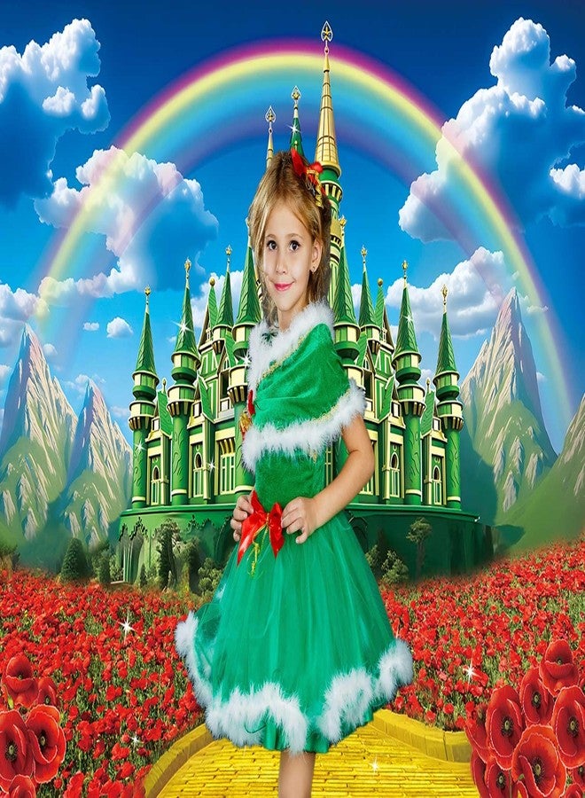 RUYI Green Castle Yellow Brick Road Backdrop 7x5FT Rainbow Floral Castle Gold Brick Road Halloween Photography Background Princess Birthday Party Decorations Supplies - Image 3