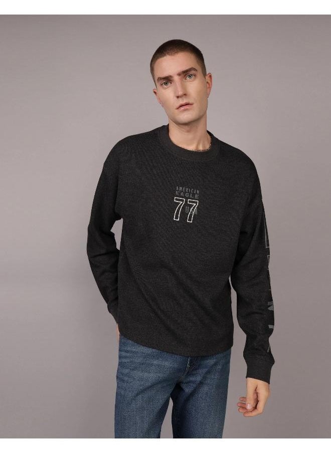 American Eagle AE Oversized Long-Sleeve Elevated Logo Graphic Thermal T-Shirt  - Image 1