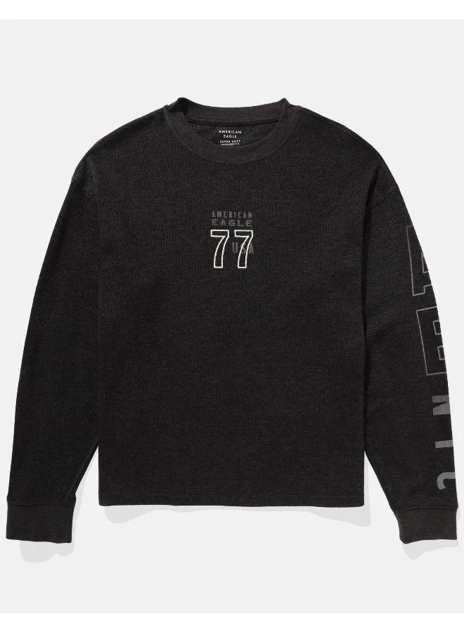 امريكان ايجل AE Oversized Long-Sleeve Elevated Logo Graphic Thermal T-Shirt