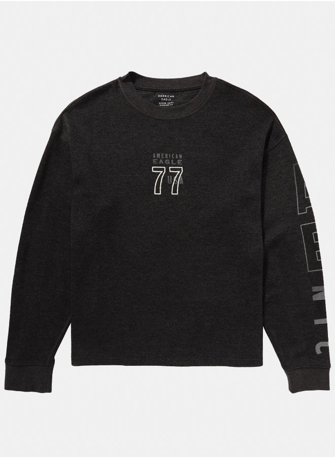 American Eagle AE Oversized Long-Sleeve Elevated Logo Graphic Thermal T-Shirt  - Image 1