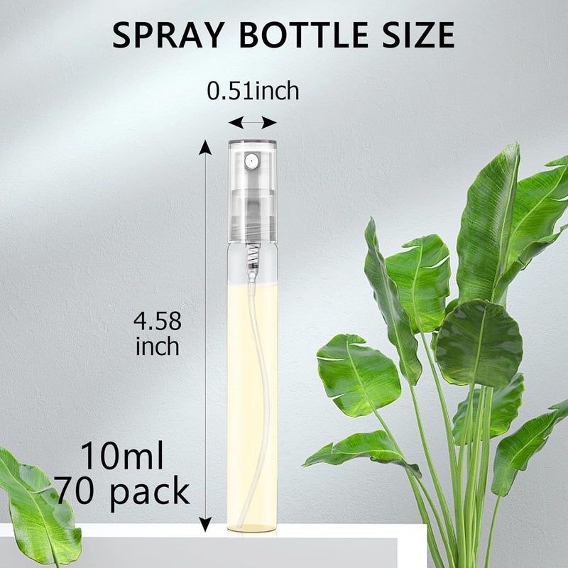 Csdtylh Mini Spray Bottles 70PCS 10ML Clear Glass Perfume Bottles Refillable Fine Mist Spray Bottles Empty Fragrance Sample Spray Containers Cosmetics Atomizer for Cleaning,Travel,Essential Oils - Image 2