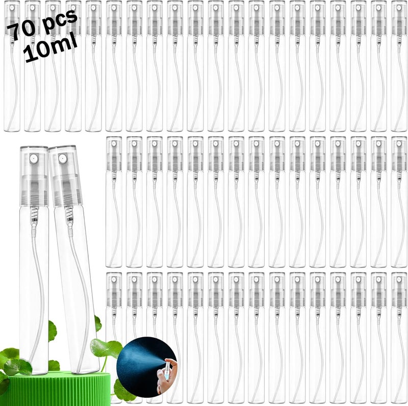 Csdtylh Mini Spray Bottles 70PCS 10ML Clear Glass Perfume Bottles Refillable Fine Mist Spray Bottles Empty Fragrance Sample Spray Containers Cosmetics Atomizer for Cleaning,Travel,Essential Oils - Image 1