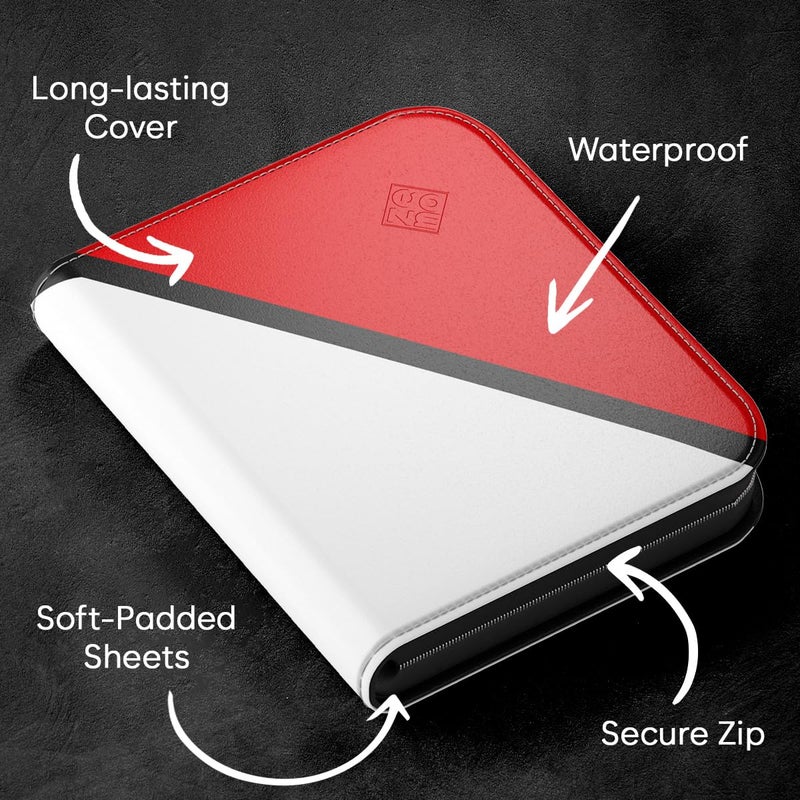 Zeno Trading Card Binder 4 Pocket â€“ Card Binder with 50 Pages + 400 Slot Capacity, Top Loading Sleeves, PU Leather Cover, Collector Album for Standard Size Trading Cards, TCG & Sports Cards - Red - Image 2