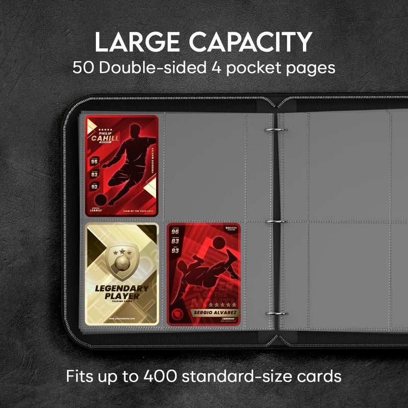 Zeno Trading Card Binder 4 Pocket â€“ Card Binder with 50 Pages + 400 Slot Capacity, Top Loading Sleeves, PU Leather Cover, Collector Album for Standard Size Trading Cards, TCG & Sports Cards - Red - Image 3