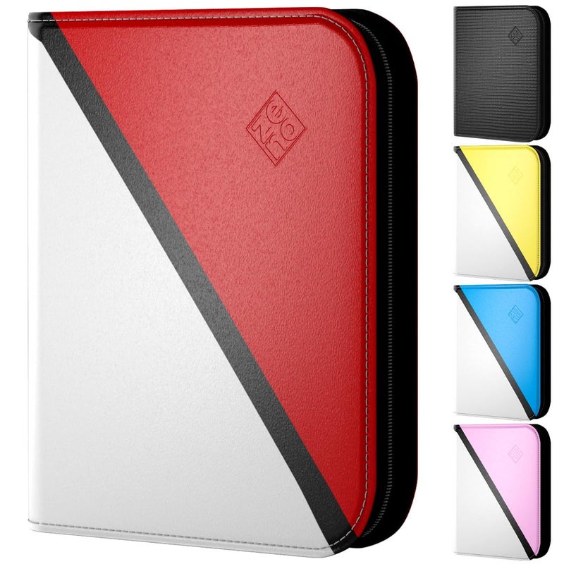 Zeno Trading Card Binder 4 Pocket â€“ Card Binder with 50 Pages + 400 Slot Capacity, Top Loading Sleeves, PU Leather Cover, Collector Album for Standard Size Trading Cards, TCG & Sports Cards - Red - Image 1