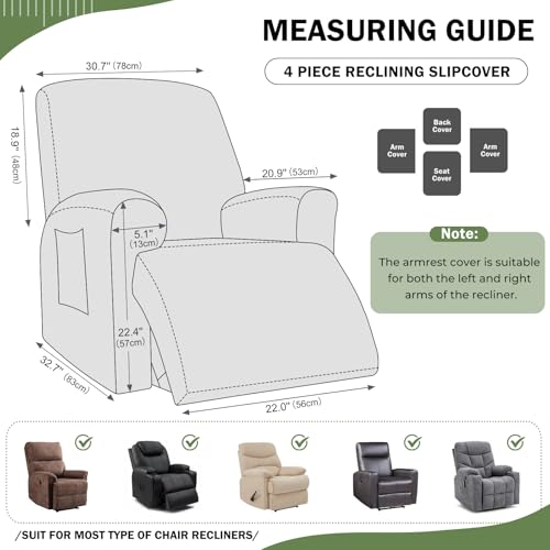 vctops Sage Green Recliner Chair Covers 4 Pieces Geometric Jacquard Plush Recliner Slipcovers Soft Sofa Couch Cover AntiSlip Furniture Protector with Elastic Bottom for Kids Cats DogsGreen1 Seat - Image 3