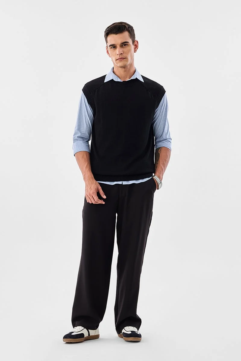 سنيتش Black Solid Sleeveless Relaxed Sweater