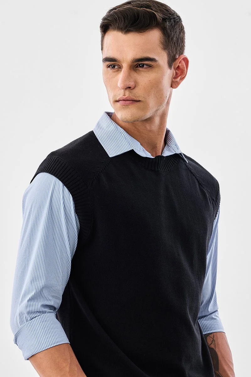 سنيتش Black Solid Sleeveless Relaxed Sweater