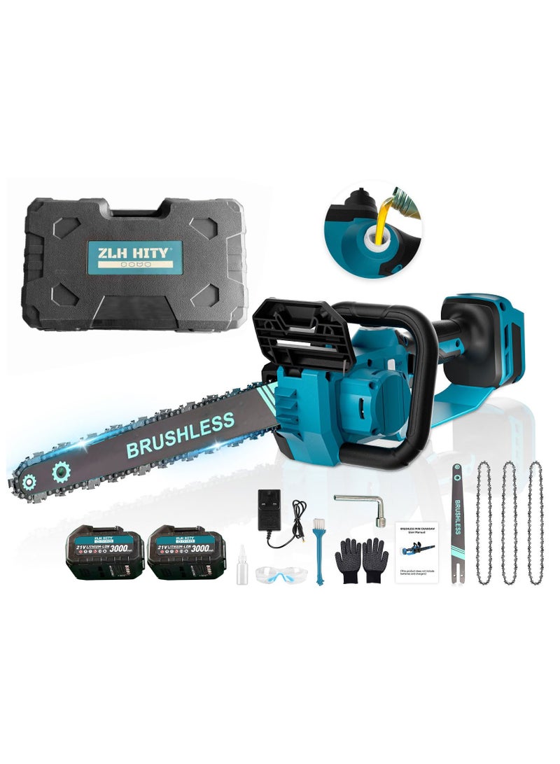 ZLH HITY 12-Inch Chainsaw, 1200W Brushless Motor, High Speed Cordless Electric Chainsaw with Auto Lubrication and Braking(2 batteries) - Image 1
