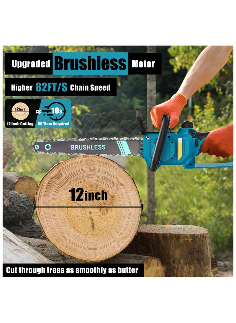 ZLH HITY 12-Inch Chainsaw, 1200W Brushless Motor, High Speed Cordless Electric Chainsaw with Auto Lubrication and Braking(2 batteries) - Image 2