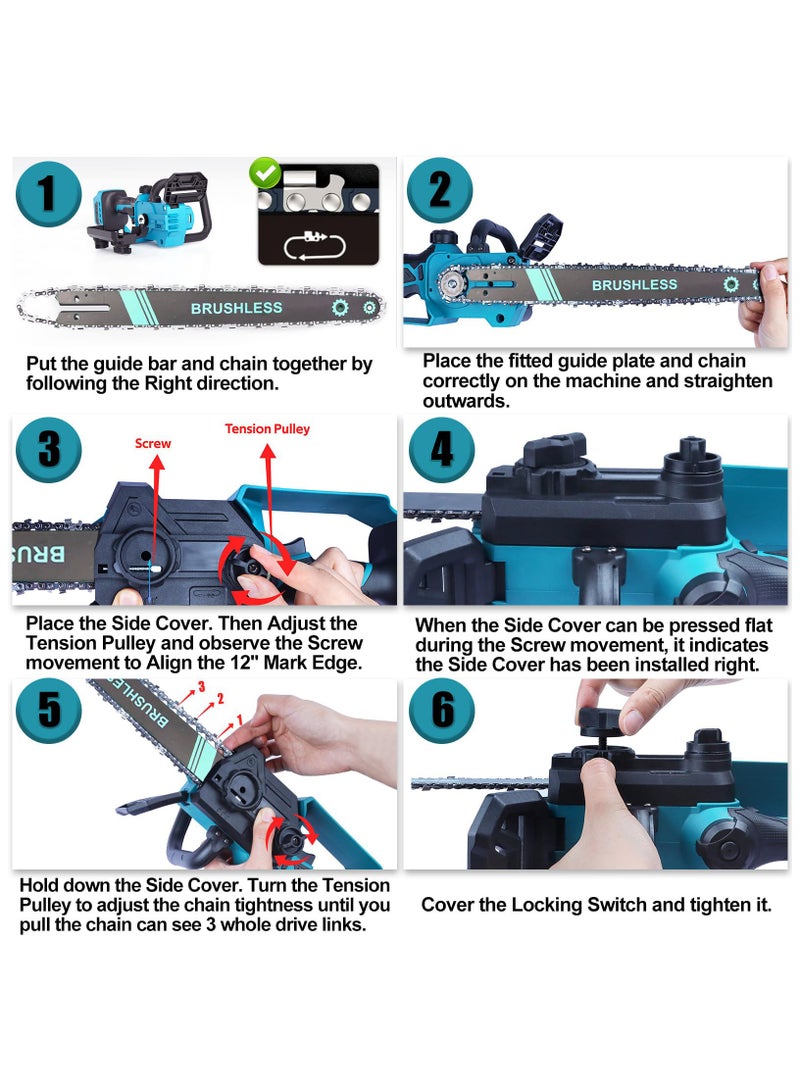 ZLH HITY 12-Inch Chainsaw, 1200W Brushless Motor, High Speed Cordless Electric Chainsaw with Auto Lubrication and Braking(2 batteries) - Image 5