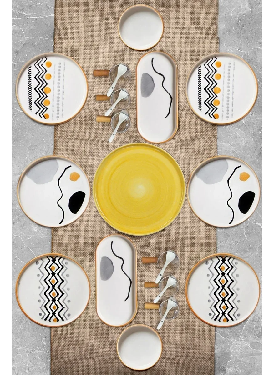 Kitchen Life 23 Piece 6 Person Axial Stackable Breakfast Set - Breakfast Presentation Set with Sauce Bowl and Spoon